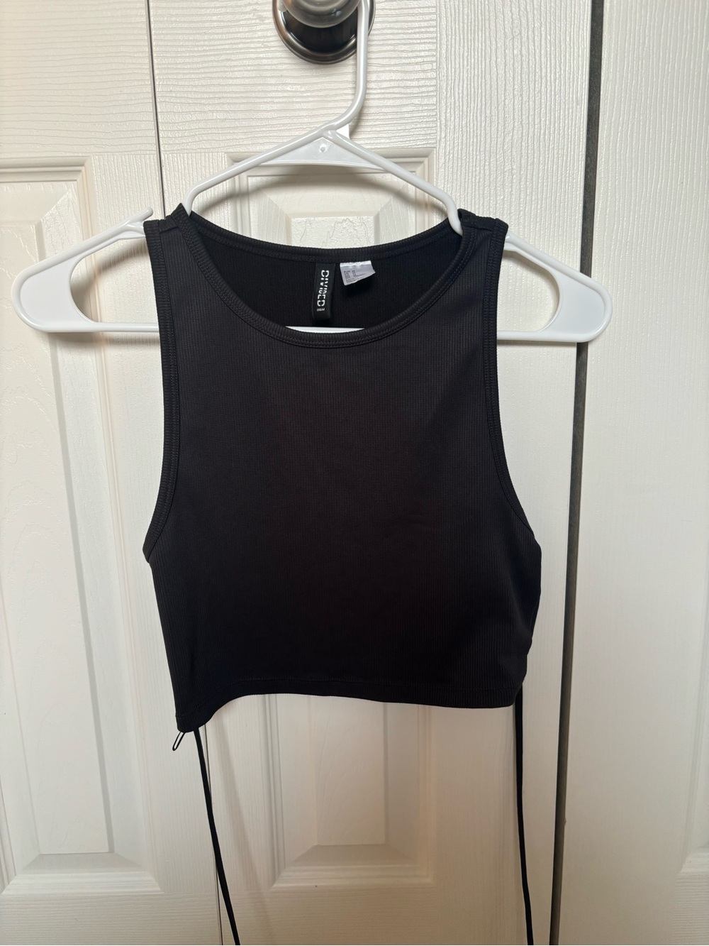 H&M Dark Grey Ribbed Crop Tank with Waist Tie